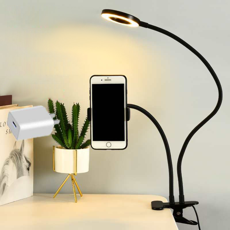 Desk Setup Modern - Universele flexibele mobiele telefoonhouder met selfie-ringlicht