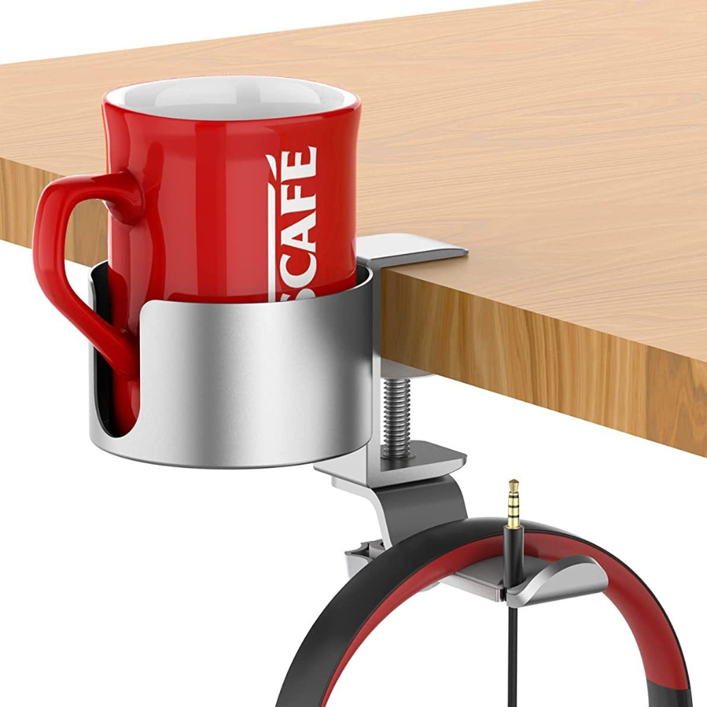 Desk Setup Design - 360 ° Draaibare bureauhoofdtelefoonhouder met bekerhouder,