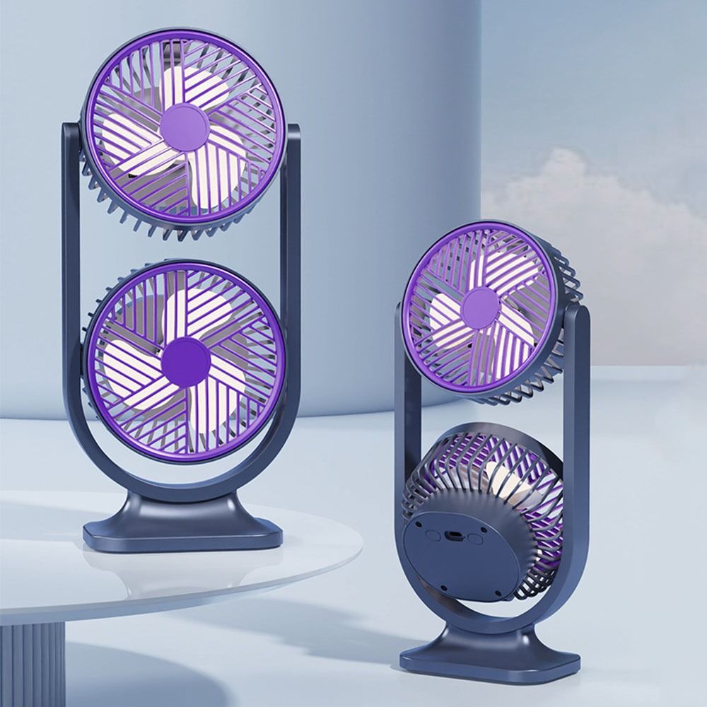 Desk Setup Gear - 5-versnellings desktopventilator met dubbele kop, nachtlampje,