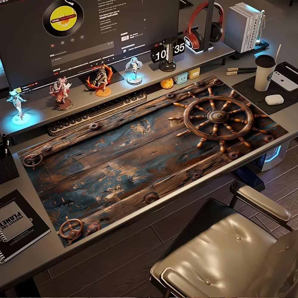 Desk Setup Pc And Laptop - Vintage Piratenschipwiel Uitgebreide Gaming Muismat Antislip